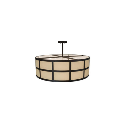 Cilindro Barnabas 6 Light 36" Wide Semi-Flush Drum Ceiling Fixture with Linen Textrene Shade - Timeless Bronze Finish
