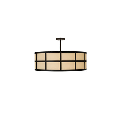 Cilindro Barnabas 6 Light 36" Wide Semi-Flush Drum Ceiling Fixture with Linen Textrene Shade - Timeless Bronze Finish