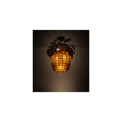 Oak Leaf and Acorn 2 Light 15" Wide Semi-Flush Ceiling Fixture