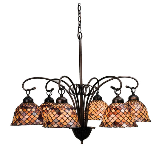 Tiffany Fishscale 6 Light 31" Wide Chandelier with Tiffany Glass Shade