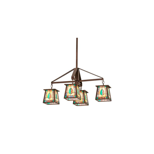 Long Mackintosh Leaf 4 Light 24" Wide Chandelier