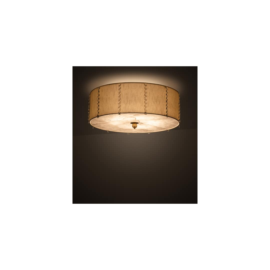 Cilindro Lujoso 8 Light 32" Wide Semi-Flush Drum Ceiling Fixture with Natural Silk Shade - Brass Finish