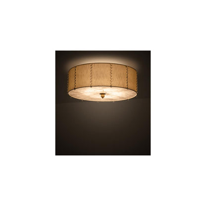 Cilindro Lujoso 8 Light 32" Wide Semi-Flush Drum Ceiling Fixture with Natural Silk Shade - Brass Finish