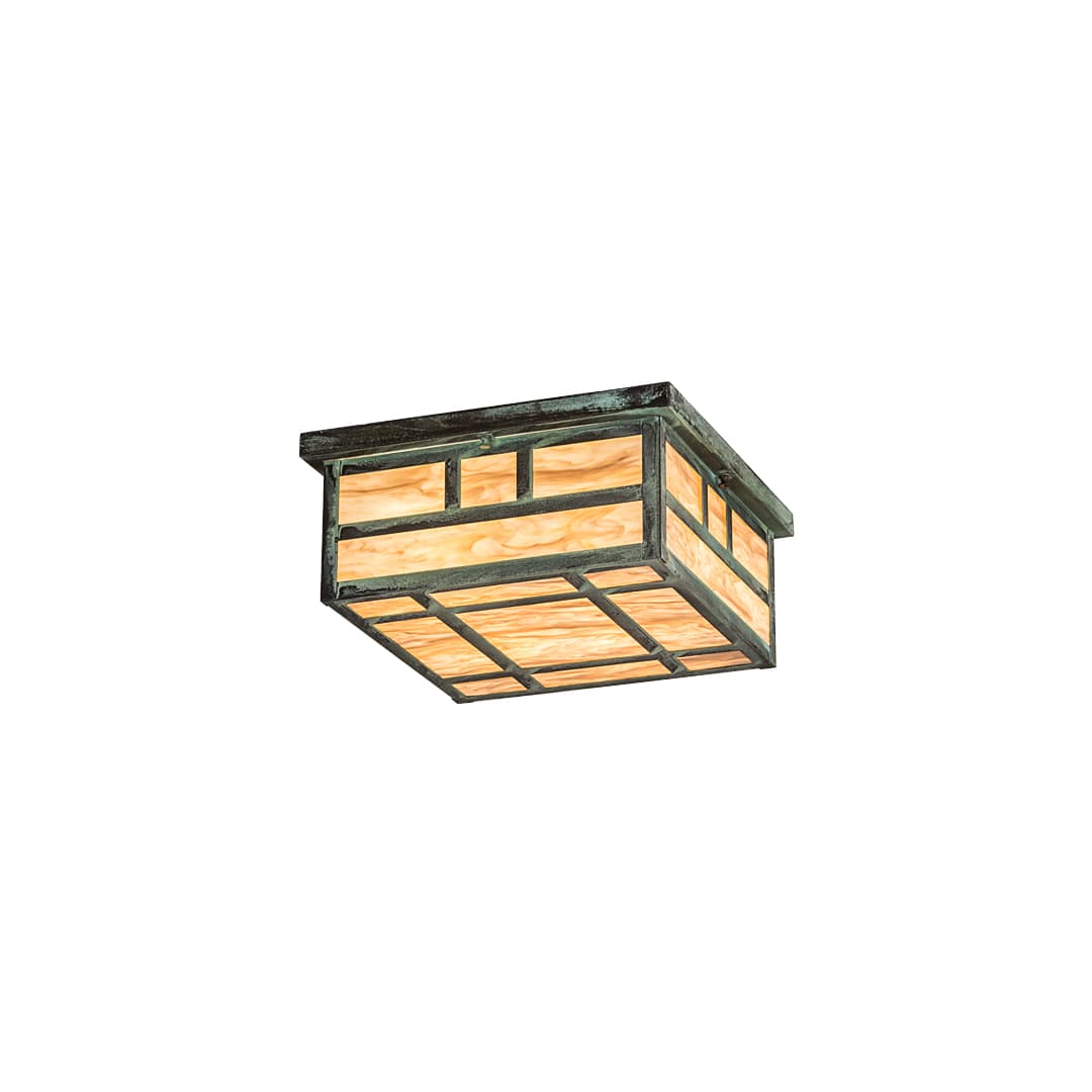 Hyde Park Double Bar Mission 4 Light 23" Wide Flush Mount Square Ceiling Fixture - Verdigris Finish