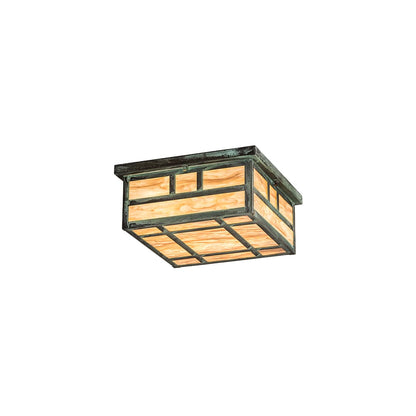 Hyde Park Double Bar Mission 4 Light 23" Wide Flush Mount Square Ceiling Fixture - Verdigris Finish
