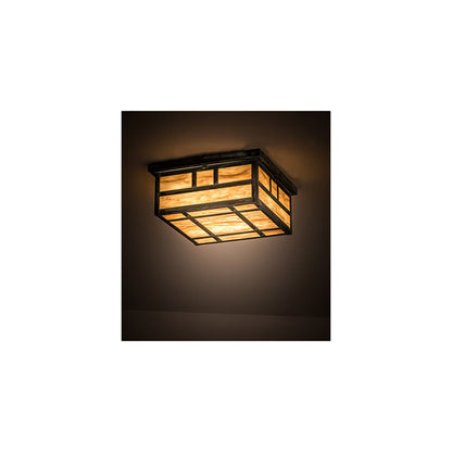 Hyde Park Double Bar Mission 4 Light 23" Wide Flush Mount Square Ceiling Fixture - Verdigris Finish