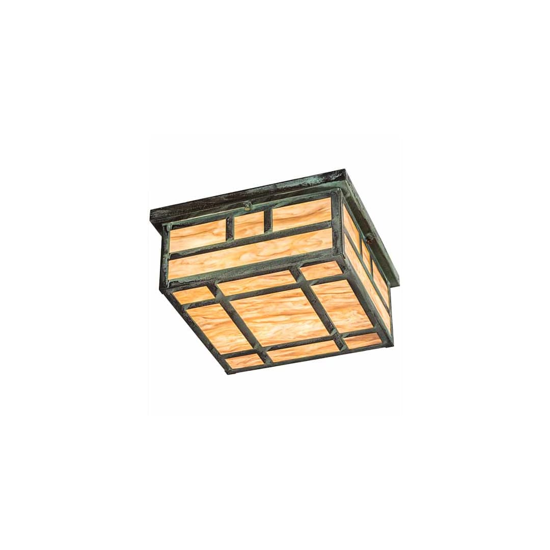 Hyde Park Double Bar Mission 4 Light 23" Wide Flush Mount Square Ceiling Fixture - Verdigris Finish