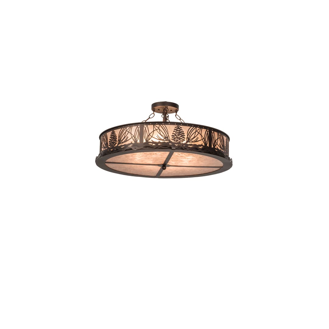 Mountain Pine 8 Light 30" Wide Semi-Flush Drum Ceiling Fixture - Mahogany Bronze Finish