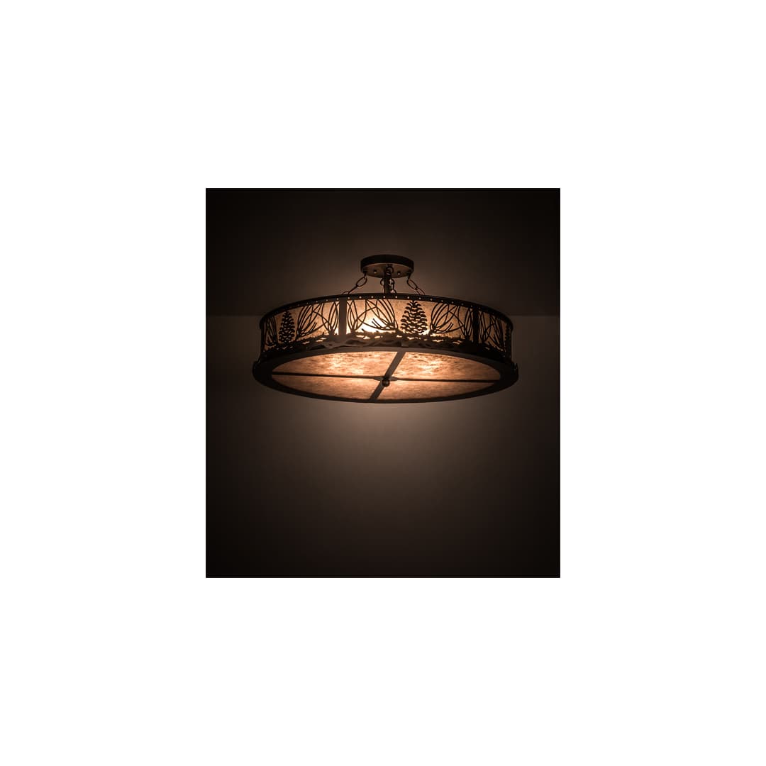 Mountain Pine 8 Light 30" Wide Semi-Flush Drum Ceiling Fixture - Mahogany Bronze Finish