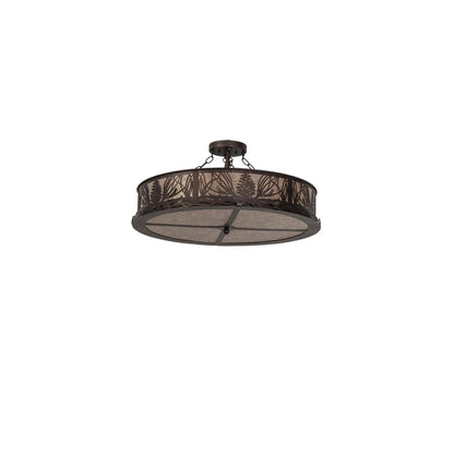 Mountain Pine 8 Light 30" Wide Semi-Flush Drum Ceiling Fixture - Mahogany Bronze Finish
