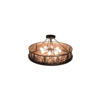 Mountain Pine 8 Light 30" Wide Semi-Flush Drum Ceiling Fixture - Mahogany Bronze Finish