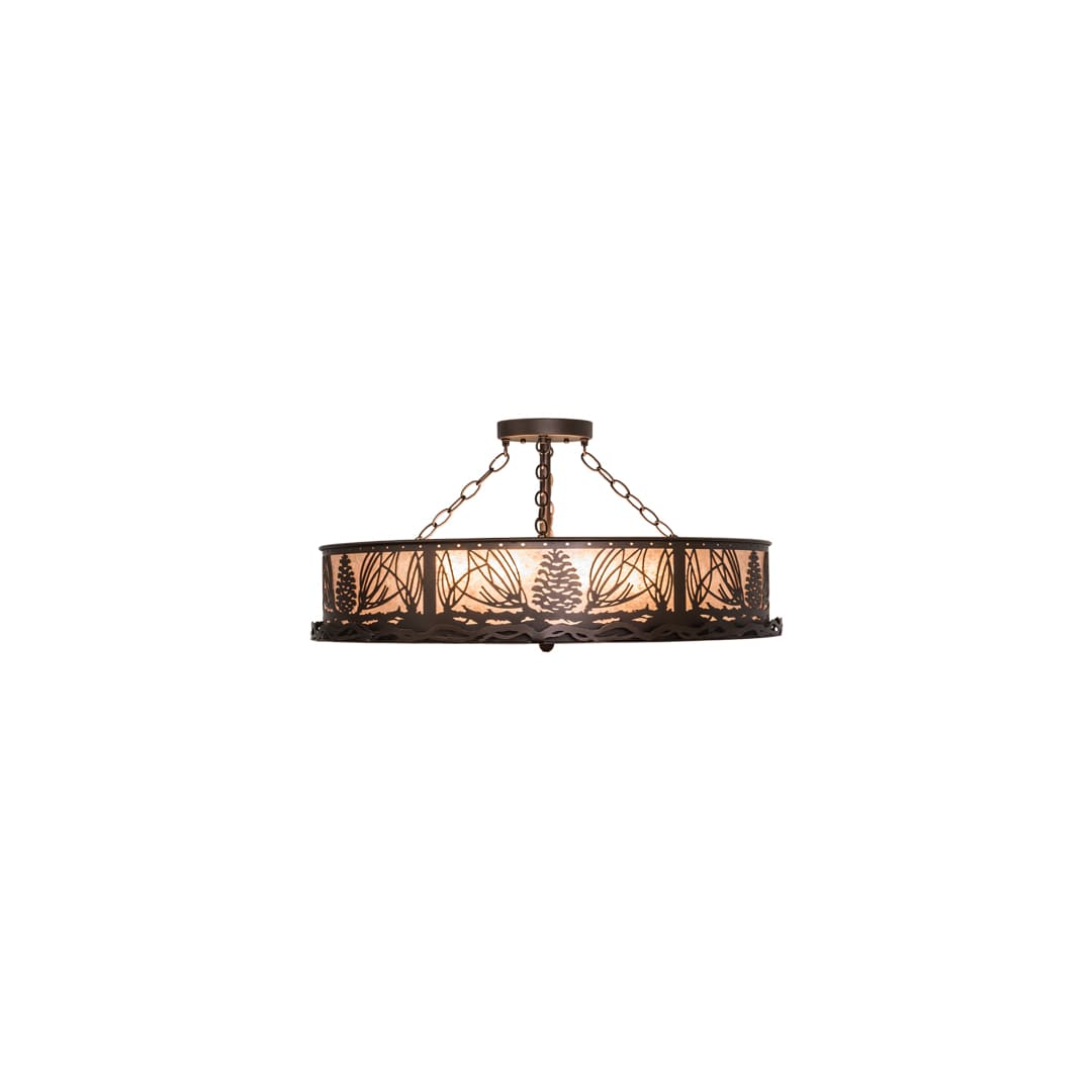 Mountain Pine 8 Light 30" Wide Semi-Flush Drum Ceiling Fixture - Mahogany Bronze Finish