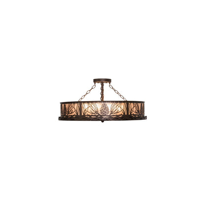 Mountain Pine 8 Light 30" Wide Semi-Flush Drum Ceiling Fixture - Mahogany Bronze Finish