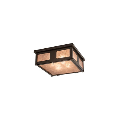 Quezon 4 Light 34" Wide Flush Mount Square Ceiling Fixture with Silver Mica Shade - Timeless Bronze Finish