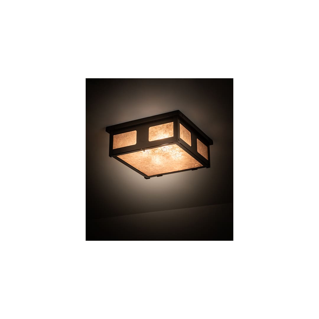Quezon 4 Light 34" Wide Flush Mount Square Ceiling Fixture with Silver Mica Shade - Timeless Bronze Finish