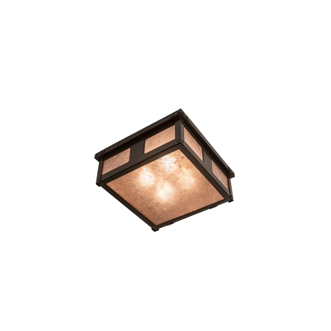 Quezon 4 Light 34" Wide Flush Mount Square Ceiling Fixture with Silver Mica Shade - Timeless Bronze Finish