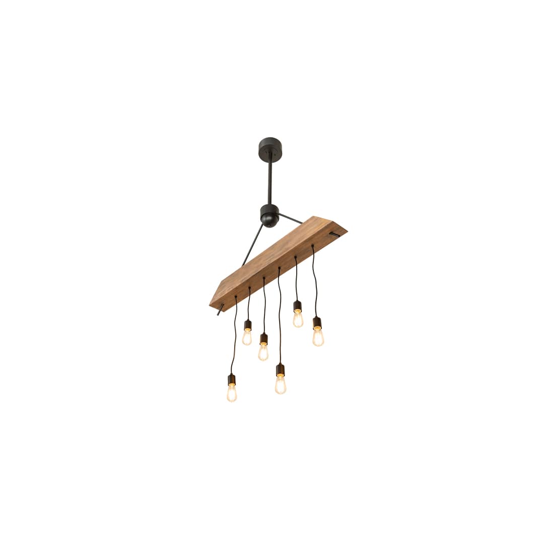 6 Light 44" Wide Wood Linear Pendant