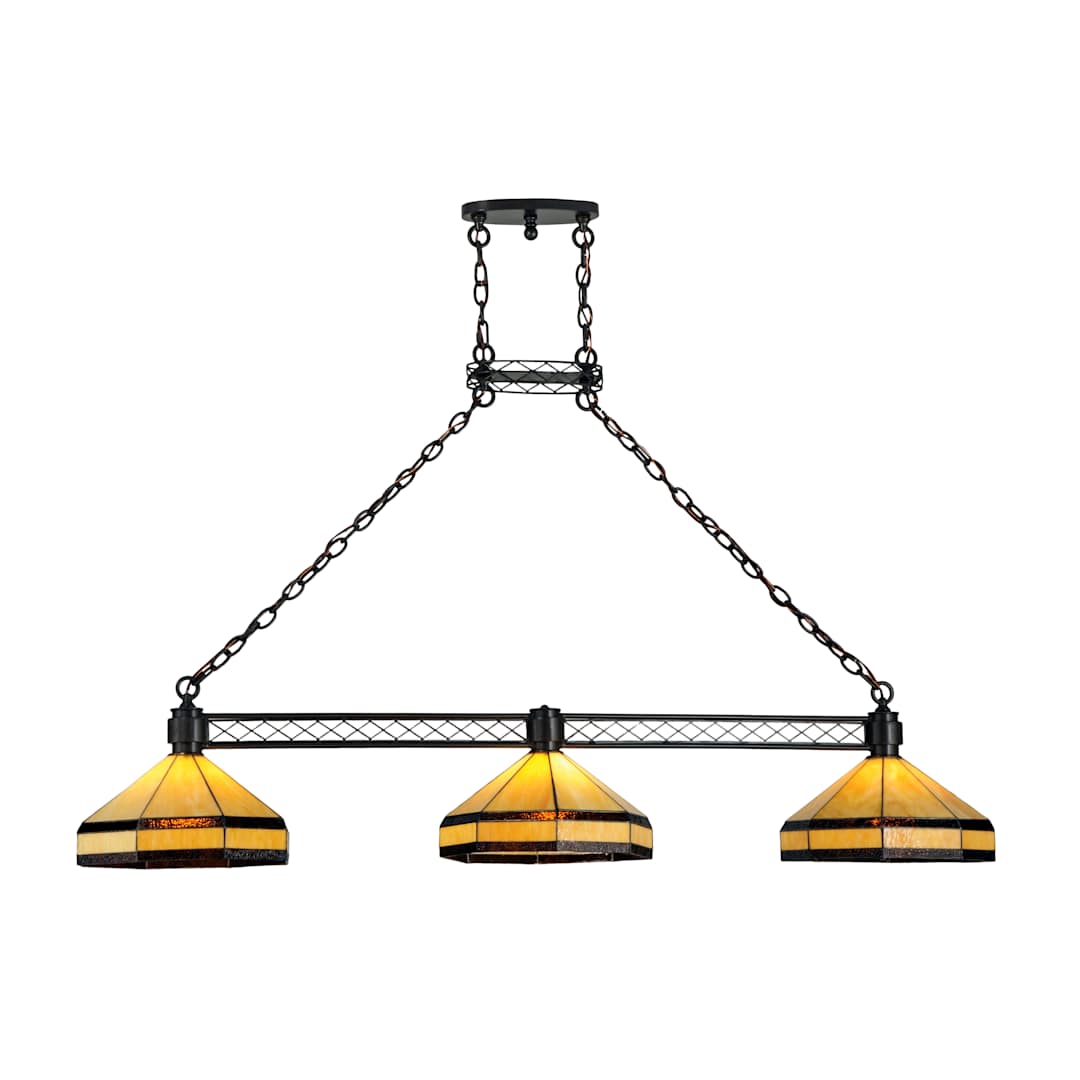 Top Ridge 3 Light 62" Wide Linear Chandelier with Tiffany Glass Shade
