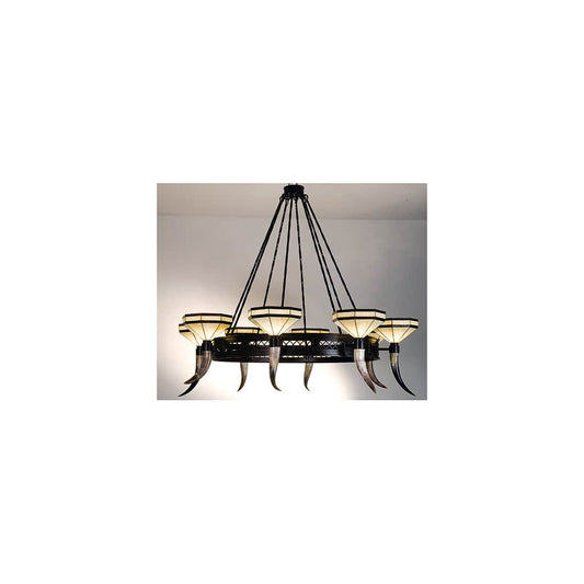 Top Ridge 8 Light 72" Wide Chandelier with Cream Glass Shade