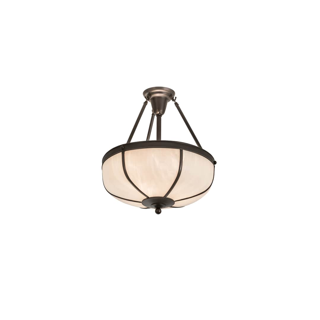 Arts and Crafts 3 Light 18" Wide Semi-Flush Bowl Ceiling Fixture with White Glass Shade - Craftsman Brown Finish