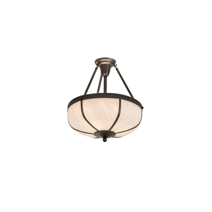 Arts and Crafts 3 Light 18" Wide Semi-Flush Bowl Ceiling Fixture with White Glass Shade - Craftsman Brown Finish