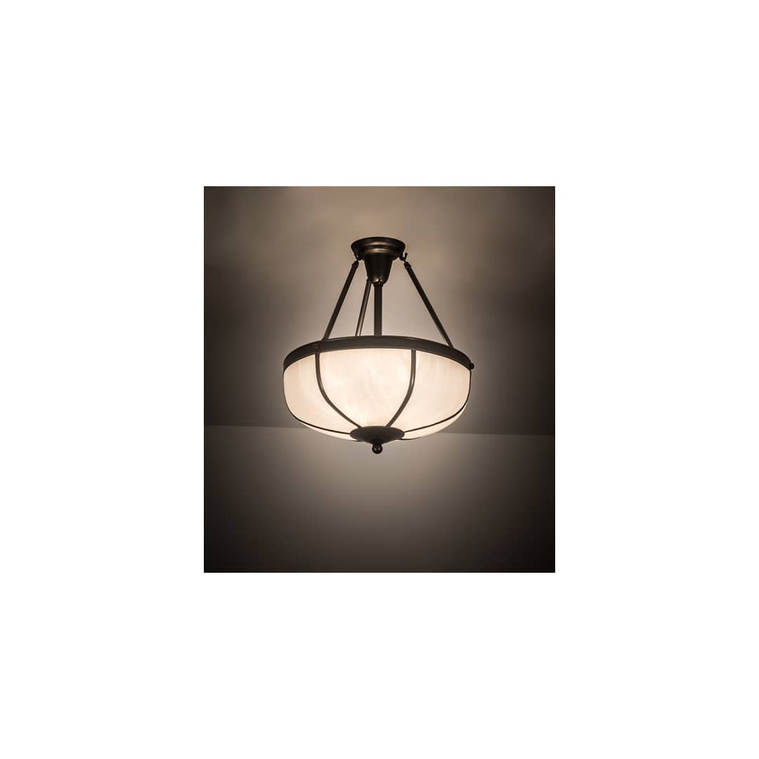 Arts and Crafts 3 Light 18" Wide Semi-Flush Bowl Ceiling Fixture with White Glass Shade - Craftsman Brown Finish