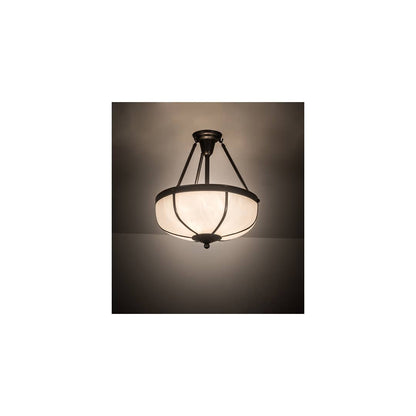 Arts and Crafts 3 Light 18" Wide Semi-Flush Bowl Ceiling Fixture with White Glass Shade - Craftsman Brown Finish