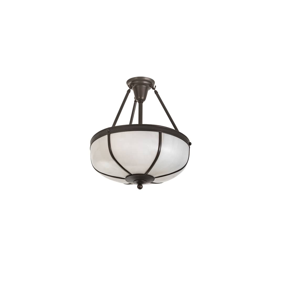 Arts and Crafts 3 Light 18" Wide Semi-Flush Bowl Ceiling Fixture with White Glass Shade - Craftsman Brown Finish