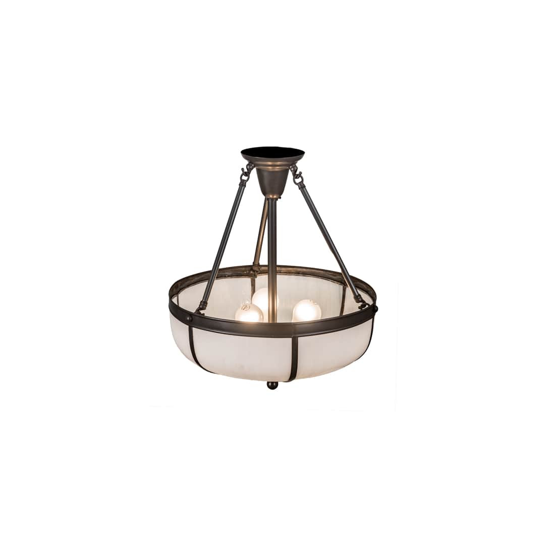 Arts and Crafts 3 Light 18" Wide Semi-Flush Bowl Ceiling Fixture with White Glass Shade - Craftsman Brown Finish