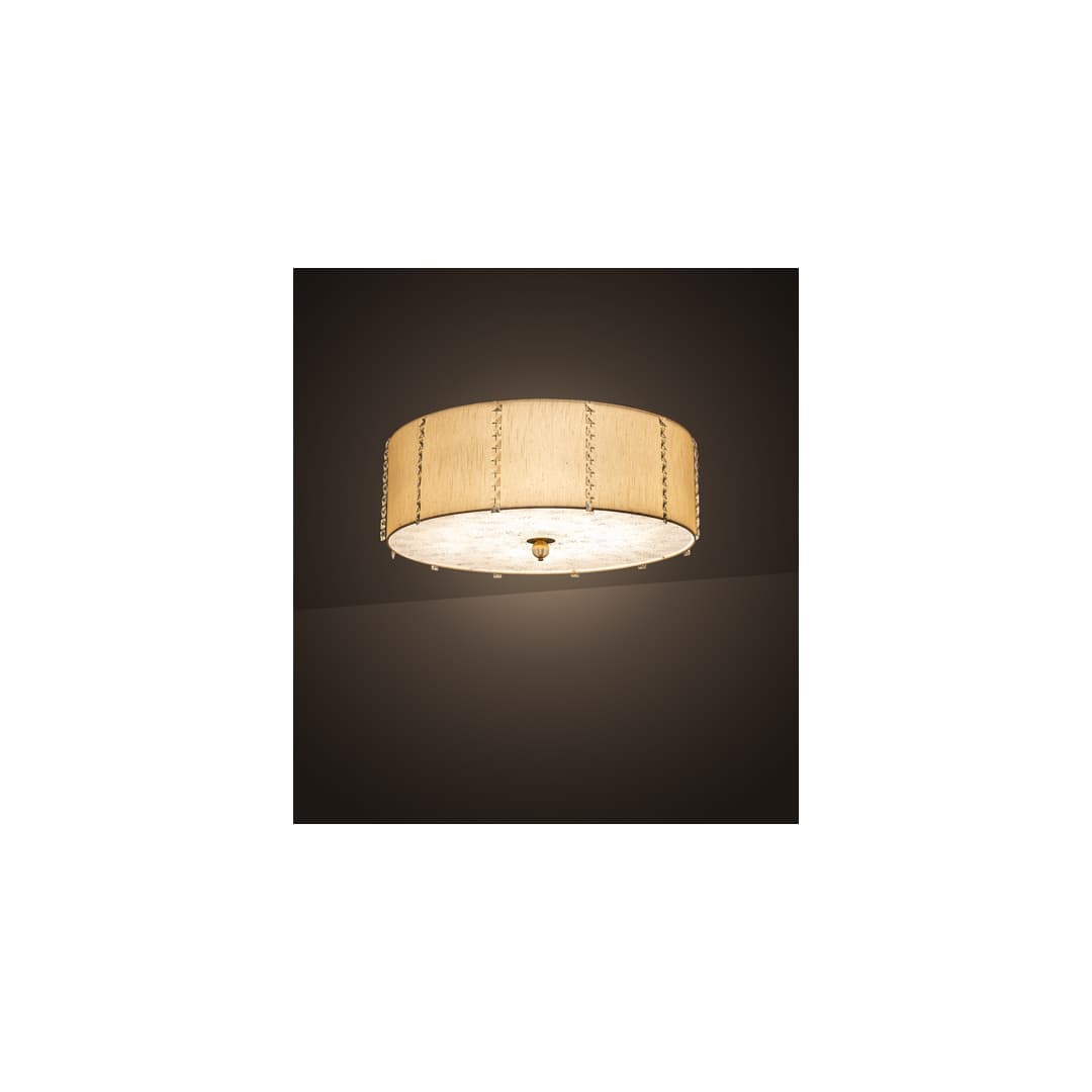 Cilindro Lujoso 8 Light 32" Wide Semi-Flush Drum Ceiling Fixture with Natural Wafer Silk Shade - Brass Finish