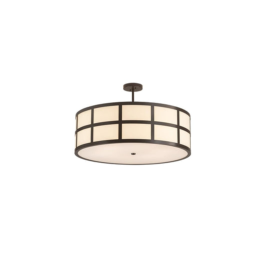 Cilindro Barnabas 6 Light 36" Wide Semi-Flush Drum Ceiling Fixture with Beige Textrene Shade - Timeless Bronze Finish