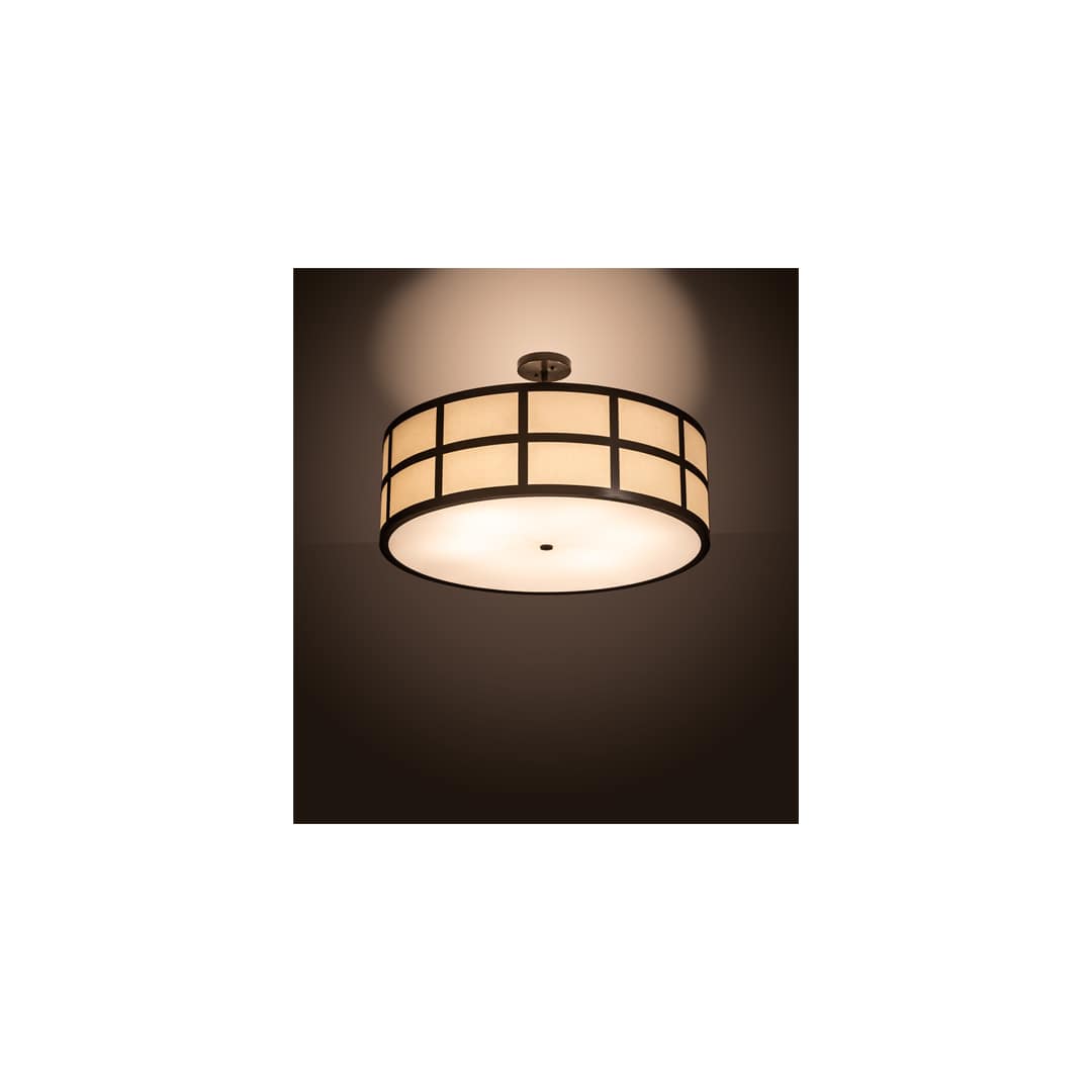 Cilindro Barnabas 6 Light 36" Wide Semi-Flush Drum Ceiling Fixture with Beige Textrene Shade - Timeless Bronze Finish
