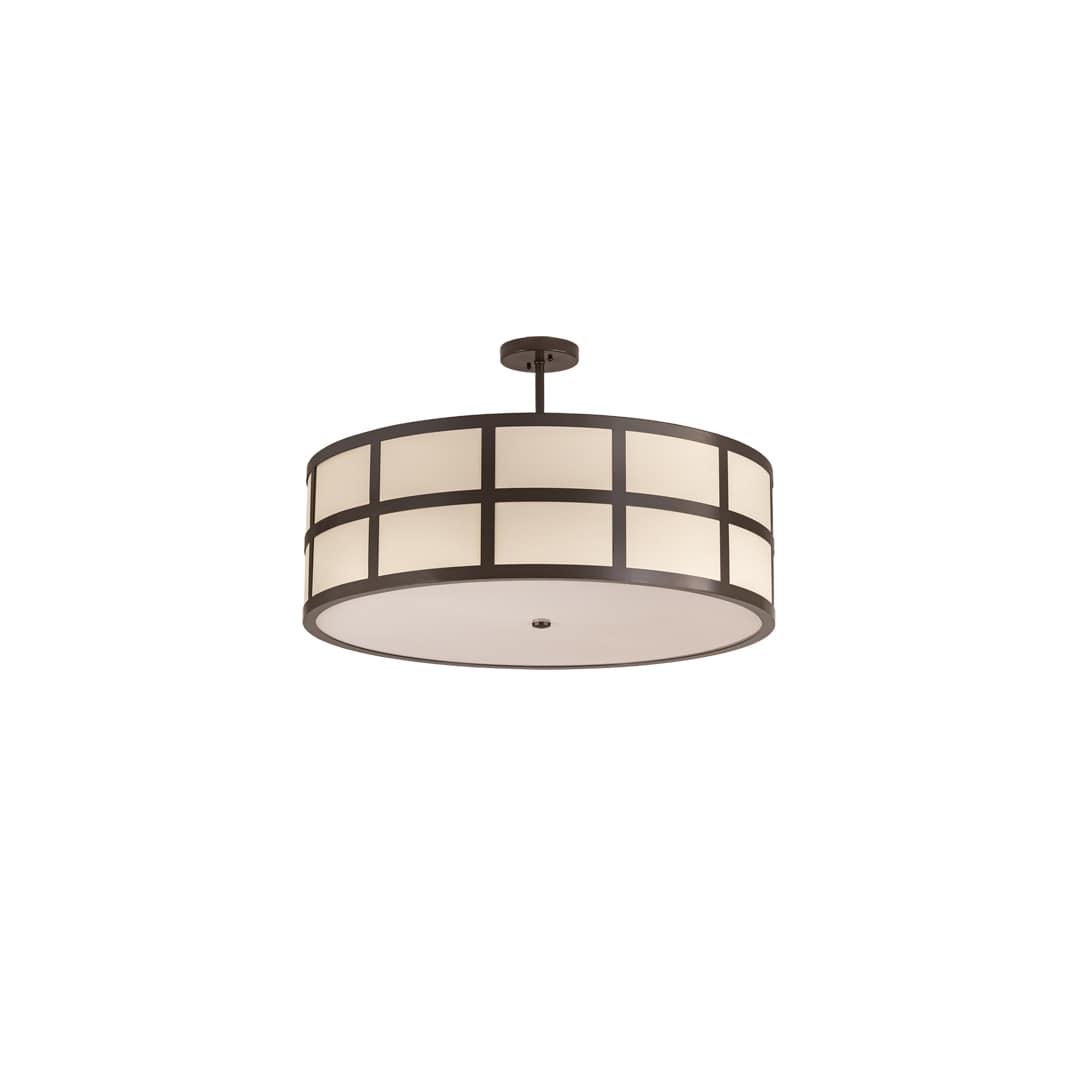 Cilindro Barnabas 6 Light 36" Wide Semi-Flush Drum Ceiling Fixture with Beige Textrene Shade - Timeless Bronze Finish