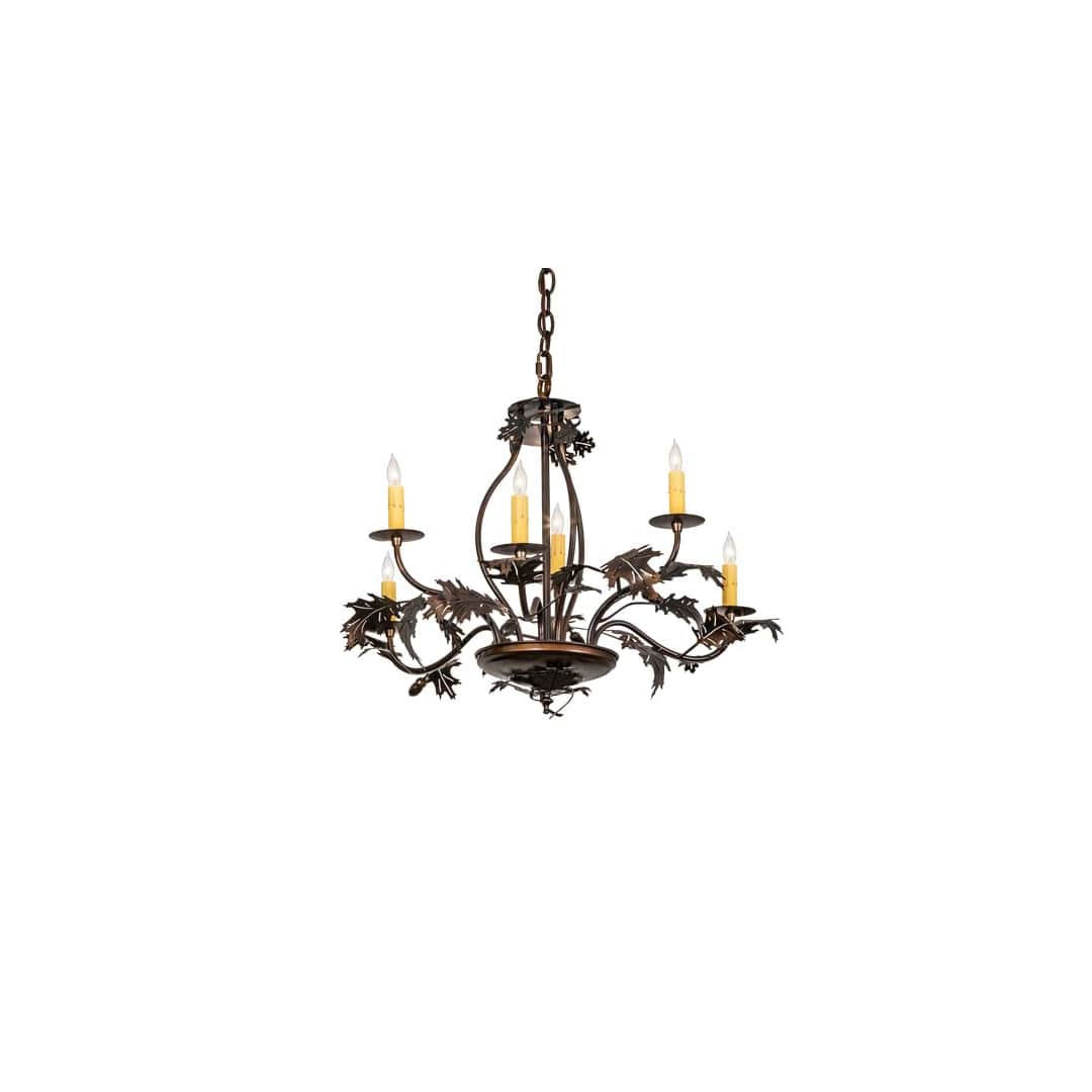 Oak Leaf and Acorn 6 Light 28" Wide Taper Candle Style Chandelier