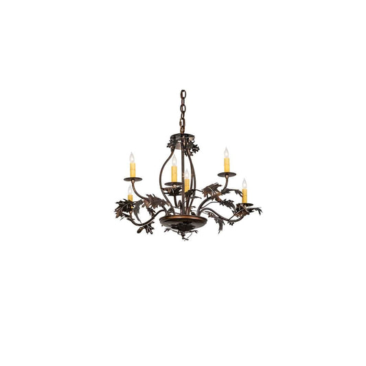 Oak Leaf and Acorn 6 Light 28" Wide Taper Candle Style Chandelier