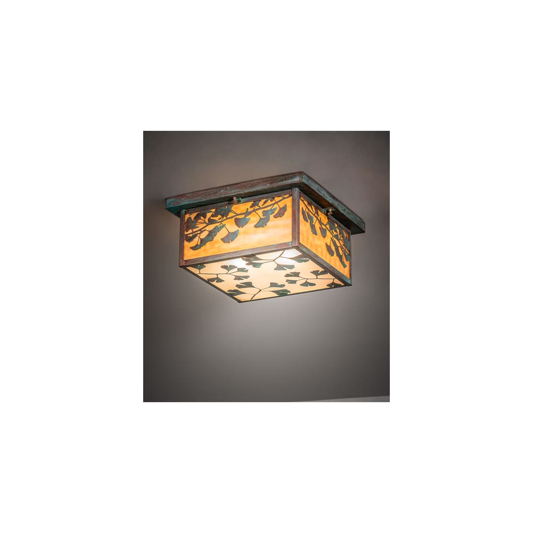Hyde Park Ginkgo 2 Light 20" Wide Flush Mount Square Ceiling Fixture - Verdigris / Copper Finish