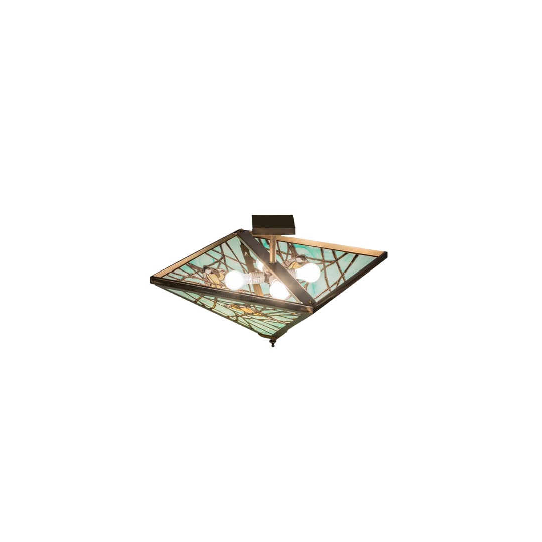 Backyard Friends 4 Light 16" Tall Semi-Flush Ceiling Fixture - Antique Copper Finish