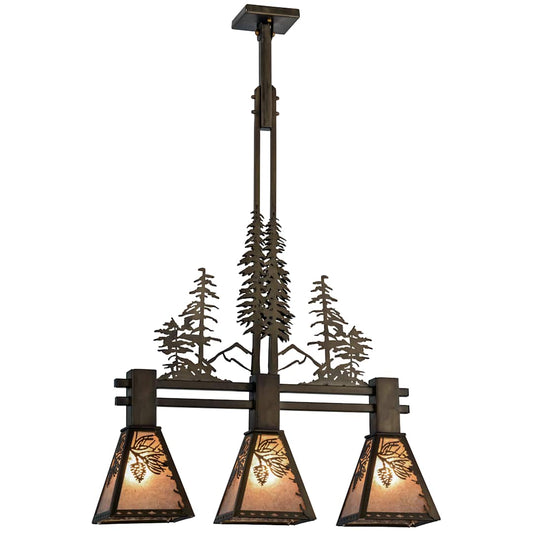 Tall Pines 3 Light 30" Wide Linear Chandelier with Silver Mica Shade