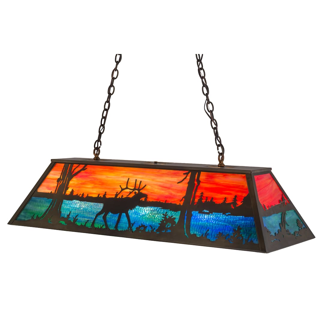 Elk at Lake 9 Light 48" Wide Billiard Chandelier with Multi-colored Glass Shade