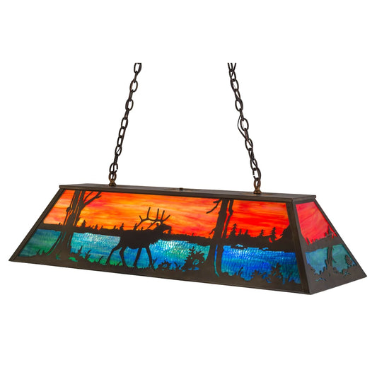 Elk at Lake 9 Light 48" Wide Billiard Chandelier with Multi-colored Glass Shade