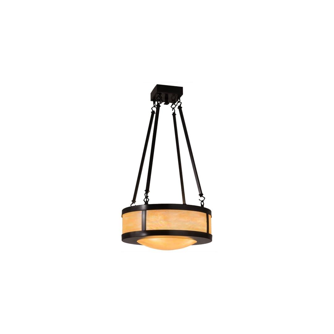 Pomona 4 Light 18" Wide Semi-Flush Drum Ceiling Fixture with Iridized Glass Shade - Craftsman Brown Finish