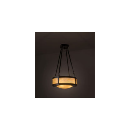 Pomona 4 Light 18" Wide Semi-Flush Drum Ceiling Fixture with Iridized Glass Shade - Craftsman Brown Finish