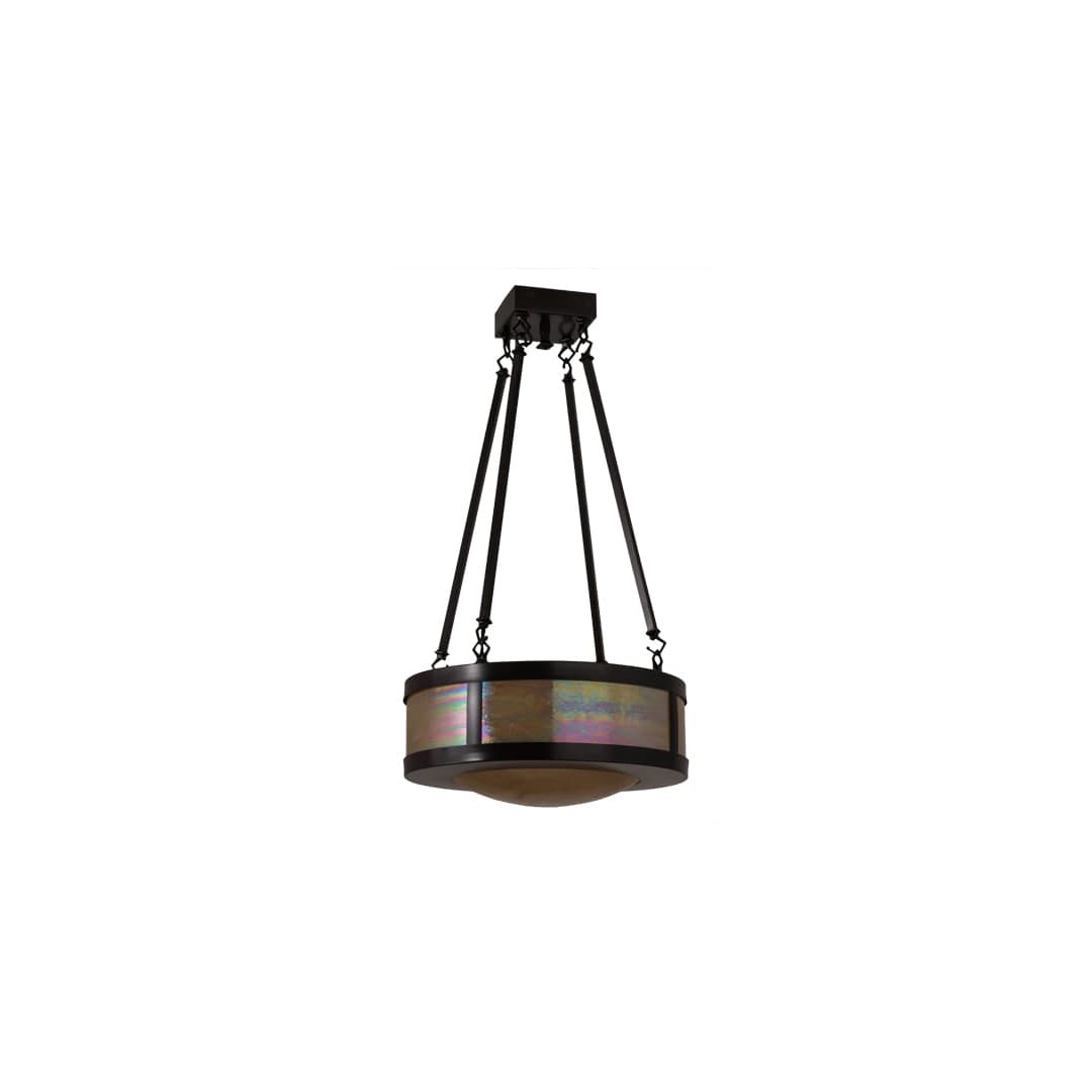 Pomona 4 Light 18" Wide Semi-Flush Drum Ceiling Fixture with Iridized Glass Shade - Craftsman Brown Finish