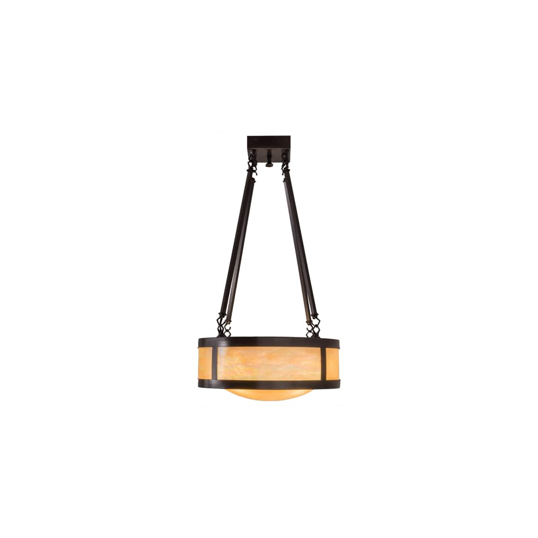 Pomona 4 Light 18" Wide Semi-Flush Drum Ceiling Fixture with Iridized Glass Shade - Craftsman Brown Finish