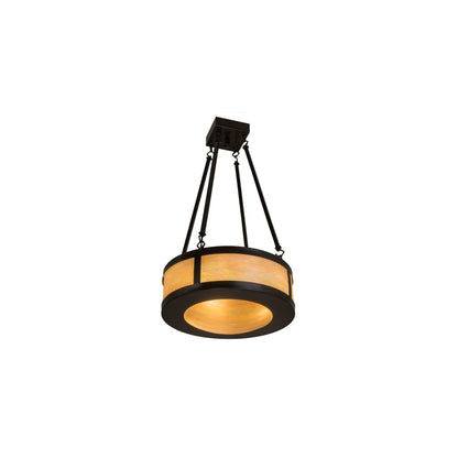 Pomona 4 Light 18" Wide Semi-Flush Drum Ceiling Fixture with Iridized Glass Shade - Craftsman Brown Finish