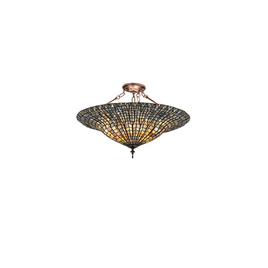Tiffany Lotus Leaf 3 Light 25" Wide Semi-Flush Bowl Ceiling Fixture