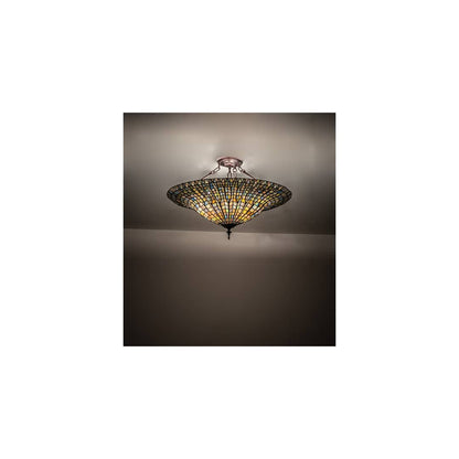 Tiffany Lotus Leaf 3 Light 25" Wide Semi-Flush Bowl Ceiling Fixture