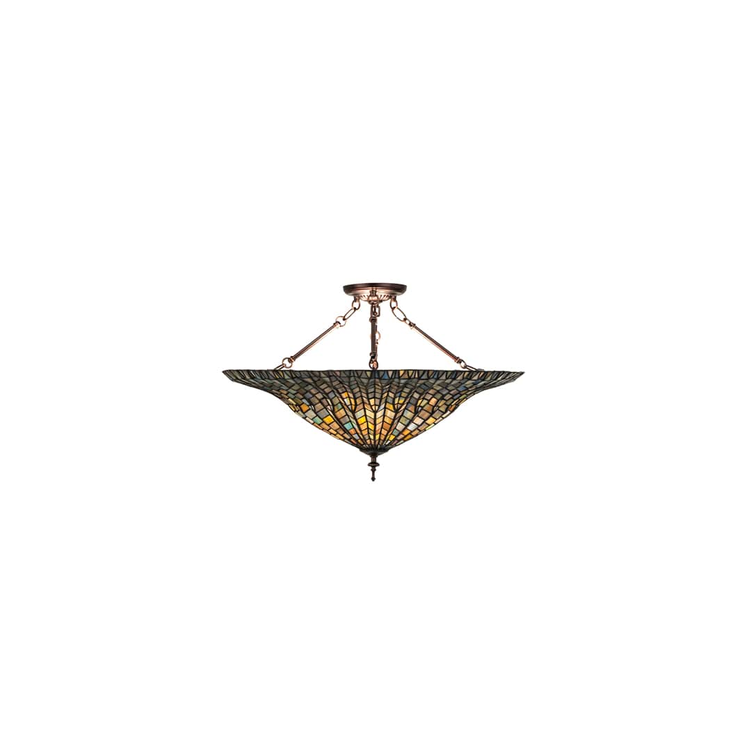Tiffany Lotus Leaf 3 Light 25" Wide Semi-Flush Bowl Ceiling Fixture
