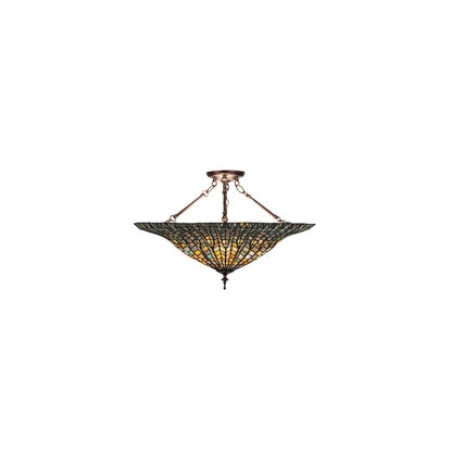 Tiffany Lotus Leaf 3 Light 25" Wide Semi-Flush Bowl Ceiling Fixture