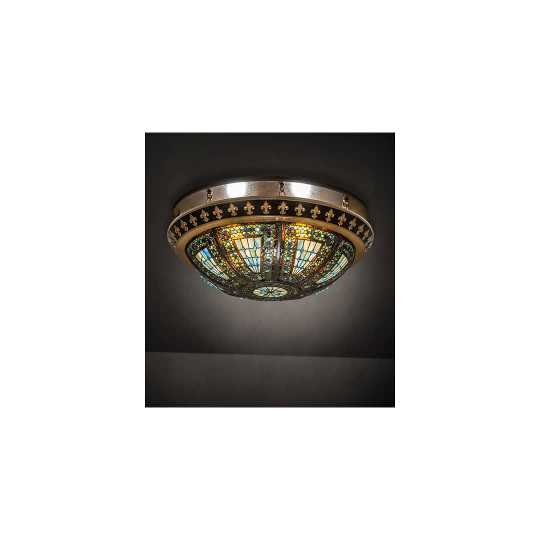 Fleur-de-lis 4 Light 28" Wide Semi-Flush Bowl Ceiling Fixture - Copper Vein / Antique Gold Finish